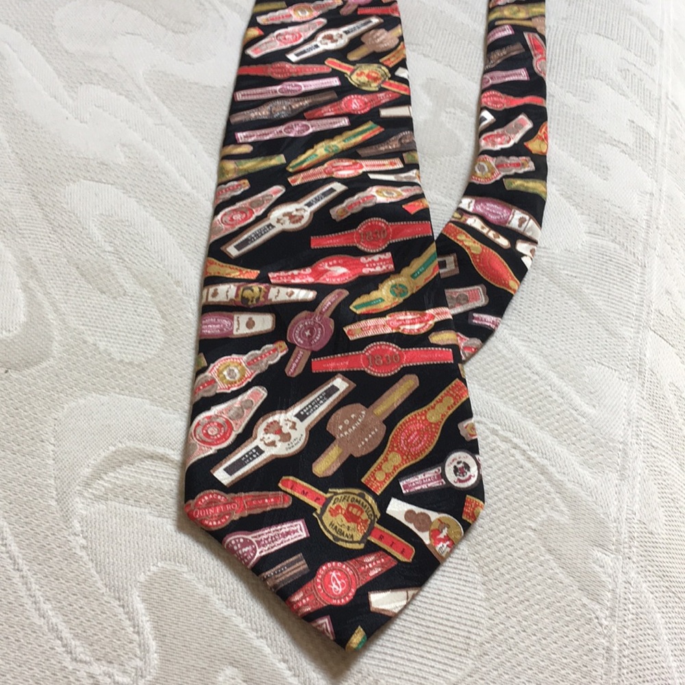 Men’s Cigar Label Neck Tie 100% Silk Vintage - Picture 2 of 4